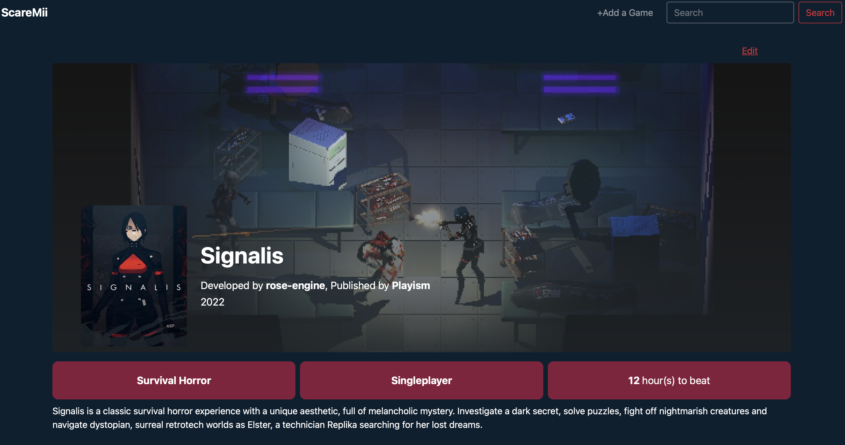 Image of a Letterboxd for video games, or like Backloggd, that I made for my UI Design Midterm project, made with HTML/CSS, jQuery and Flask